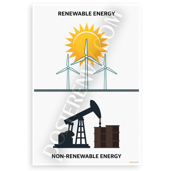 Renewable vs Non-Renewable Energy Sources Educational 12x18 US Made Poster