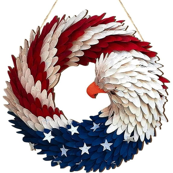 Mingqi wooden Brave Wings Red White and Blue Flag Wreath, Summer Wreath with Garland