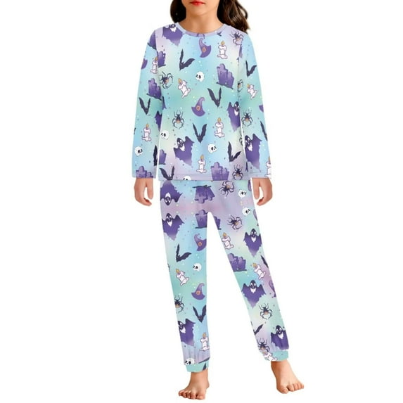 Renewold 15-16Y Boys & Girls Scoop Neck Pajama for Sleep Yoga Witch Hats Bats Sleepwear Nightgown Set Skin Friendly Halloween Theme Loungewear Shirt,Pack of 2