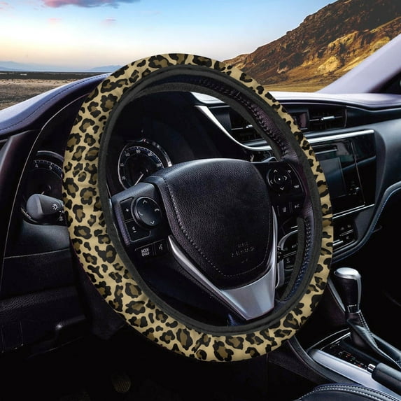 Renewold 15" Steering Wheel Covers for Car SUV Truck, Universal Auto Accessories Decor for Women Girls Men, Leopard Print Khaki