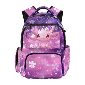 Renewold 17 Inch Toddler Backpack Lightweight Large Capacity Kids Backpack for Girls Back to School Bag with Multiple Pockets and Compartments, Violet Pink Cherry Blossom Axolotl Print