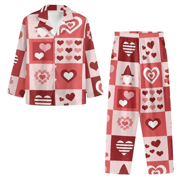 Renewold 2 PCS Hearts Button Pajama Set for Women, Valentine's Day Skin Friendly Indoor Home Sleepwear Athletic Clothing Fall Spring Winter Outfits Tops Size M,Buffalo Grid