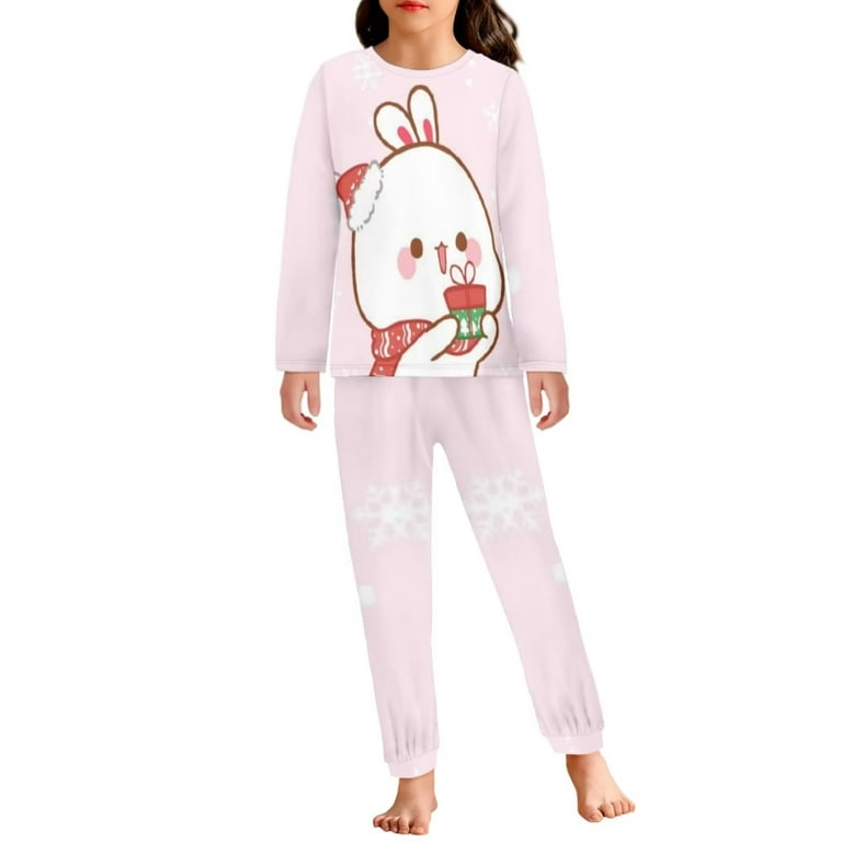 Renewold 2 PCS Stretchy Long Sleeve Pajamas for Teen Girls Cute Christmas  Rabit Long Pants Set Tracksuit Comfy Casual Home Daily Wear PJ Pullover  Tops