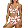 thumbnail image 1 of Renewold 2 Pack Tummy Control Bathing Suit Plus Size S Red Bow Bikinis Halter Neck Swimsuit Top Summer High Waist Backless Swimwear Soft Halter Ruched Swim Suits, 1 of 6