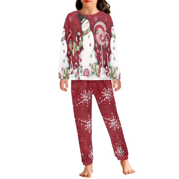 Renewold 2 Packs Candy Snowman Pajama Set for Christmas Birthday Gifts 13-14Y Toodlers and Kids Crew Neck Long Sleeve Sleepwear Tops Breathable Loungewear for Sleep Jogger
