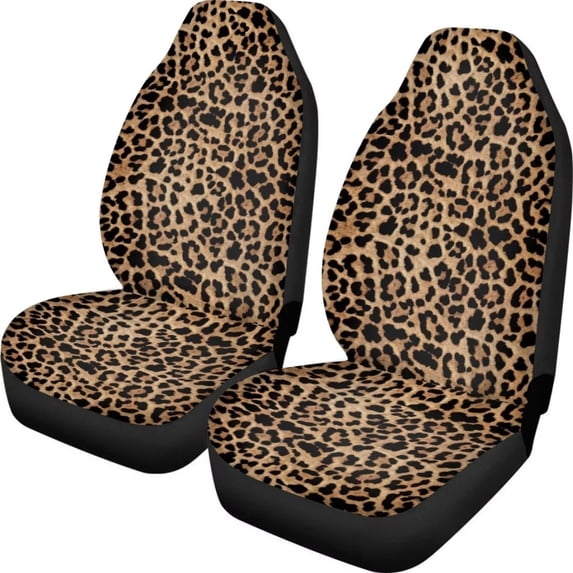 Renewold 2-Piece Car Seat Cover Leopard Print Auto Accessories Protectors High Back Soft Bucket Seat Cover for Sedans Vans SUVs Trucks