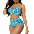 thumbnail image 1 of Renewold 2 Pieces Blue Women Swimsuits Elastic High Waist Bikini Set, Summer Style Bathing Suits Size XL Beach Pool Travel Tankini Starfish Pineapple Halter Swimwear, 1 of 6