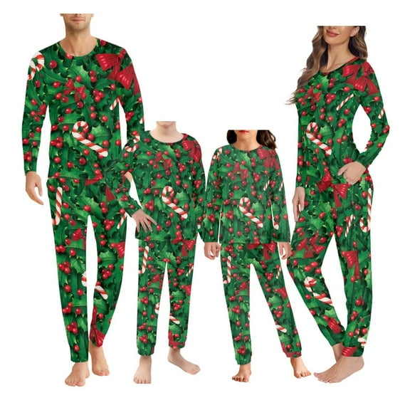 Renewold 2 Pieces Christmas Pajama Family Matching Set Xmas Bow Pine Cones Long Sleeve Shirts with Lounge Pants Snug-Fit Nightwear Outfits for Women Plus Size XS