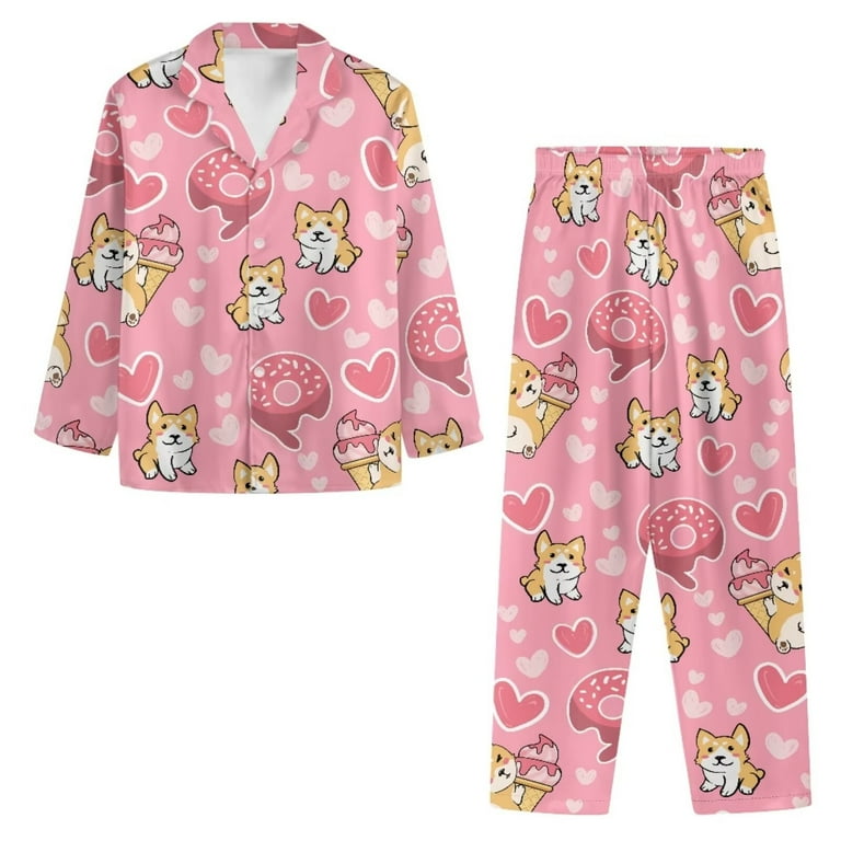2 Piece Corgi Hearts Long Tee Pajama Set 2 Piece Corgi Hearts Long Tee Pajama Set