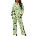 thumbnail image 1 of Renewold 2 Pieces Pajamas Set for Sleep Walking Thermal Jogger Athletic Outfits Size L Avocado Leaves Print Long Sleeve Pjs Pants Lightweight Soft Button Down Nightwear for Women, 1 of 5
