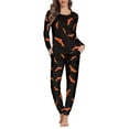 thumbnail image 1 of Renewold 2 Pieces Relaxed Pajama for Women Halloween Day Bats Web Pajamas Pants Set Personalized Long Sleeve Tee Loungewear Stretchy Long Sleeve Tracksuit Size 3XL, 1 of 5