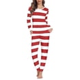 thumbnail image 1 of Renewold 2PCS Happy Christmas Pj Set for Women Warm Red White Stripe Long Pajama Wear Pant with Big Pockets Lightweight Home Life Outfits Sleepwear Size 2XL, 1 of 4