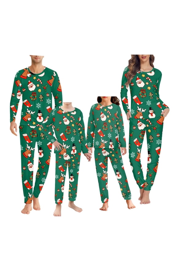2pcs Christmas Pajamas Matching Family Pj Set Long Sleeve Tops and Pants for Women Size XS Comfy Sleepwear Nightwear Gingerbread Man Reindeer Lounge Pjs