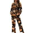 thumbnail image 1 of Renewold 2pcs Comfortable Button Pjs for Women Fall Maple Leaves Pumpkins Pajama Top Pants Bottom Set Thanksgiving Indoor Home Life Long Sleeve Outfits Loungewear Relaxed Nightgown Size 3XL, 1 of 6