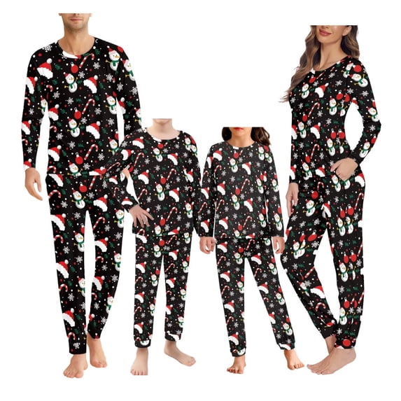 Renewold 2pcs Matching Family Pajamas Sets Pajama Christmas Theme PJ's Nightwear with Long Pants Snowman Santa Hat Sleepwear Sweatsuit for Women Size 2XL