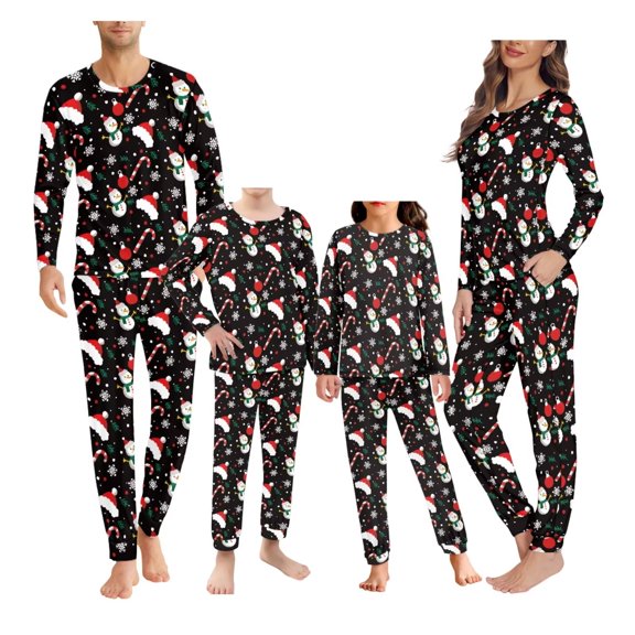 Renewold 2pcs Matching Family Pajamas Sets Pajama Christmas Theme PJ's Nightwear with Long Pants Snowman Santa Hat Sleepwear Sweatsuit for Women Size L