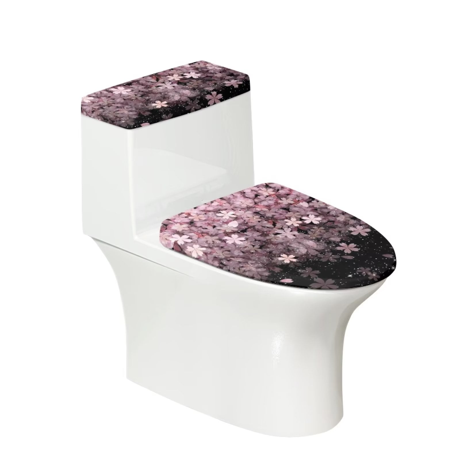 Renewold 2pcs Stretchable Toilet Lid Covers Pink Cherry Blossom Toilet