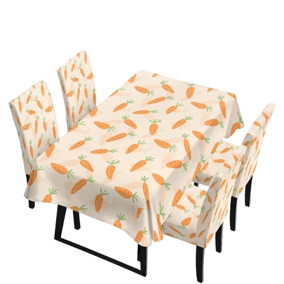 Renewold 5 Pack Dining Table Cloth Rectangle 4 Seater Includes Kitchen Chair Covers and Tablecloths, Easter Seat Covers for Dining Chairs Anti-dust Seat Protector, Orange Carrot Print