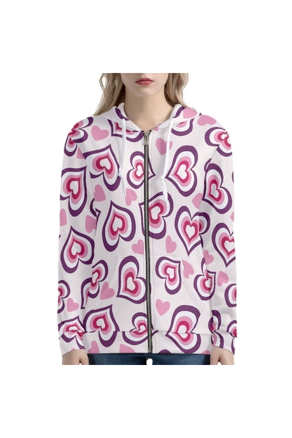 Active Crewneck Sweatshirt with Pocket Valentine's Day Zipper Hoodie Jacket for Women Size 4XL Purple Pink Heart Crewneck Tracksuit Sport Outfits