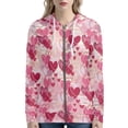 thumbnail image 1 of Renewold Active Zip Up Hoodie Jacket for Women Valentine's Day Preppy Round Neck Activewear Top Pink Hearts Long Sleeve Hooded Sweatshirt Coat Size XL, 1 of 6