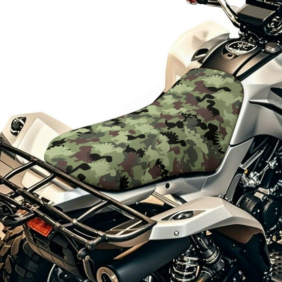 Renewold All-Season ATV Seat Cover 25.2x10 Inch Waterproof Tear-Resistant Universal Four Wheeler Seat Cover Stretch Fit for Honda Rancher 420/Yamaha Kodiak 450, Dinosaur Camo Army Green