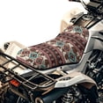 thumbnail image 1 of Renewold All-Weather ATV Seat Cover 25x10 Inch, Waterproof Heavy Duty 4 Wheeler Seat Cover ATV Accessories Decor for Yamaha Raptor 700, Polaris Sportsman 450/750, American Tribal Brown Cow Print Red, 1 of 7
