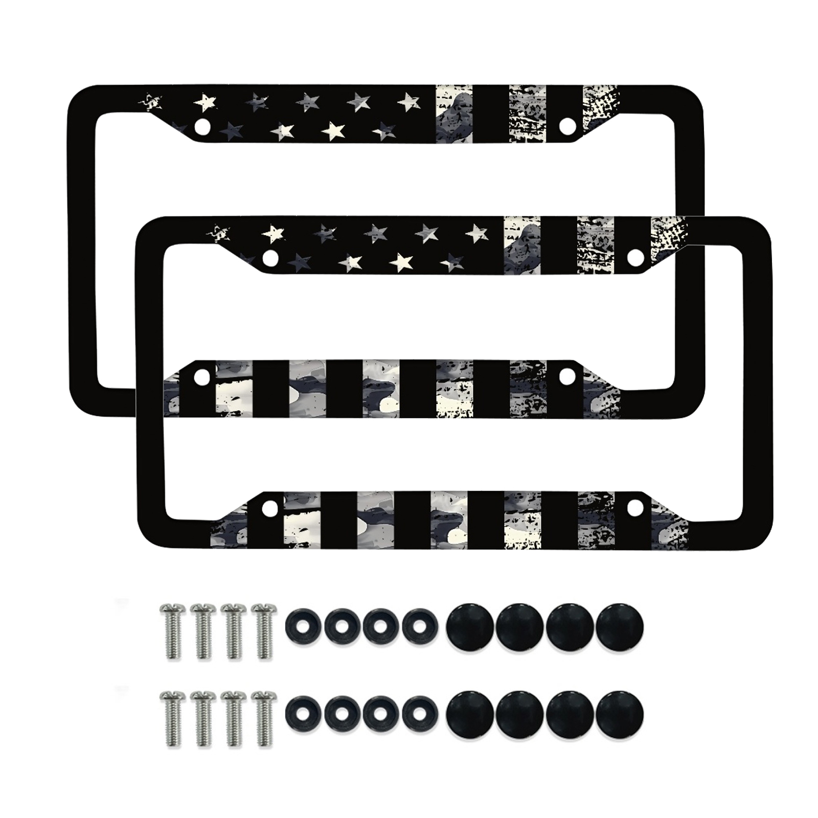 Renewold American Flag Camo Grey Car License Plate Frame for Women Men, with Screw Caps Accessories, Applicable to Standard US License, 2 Pack