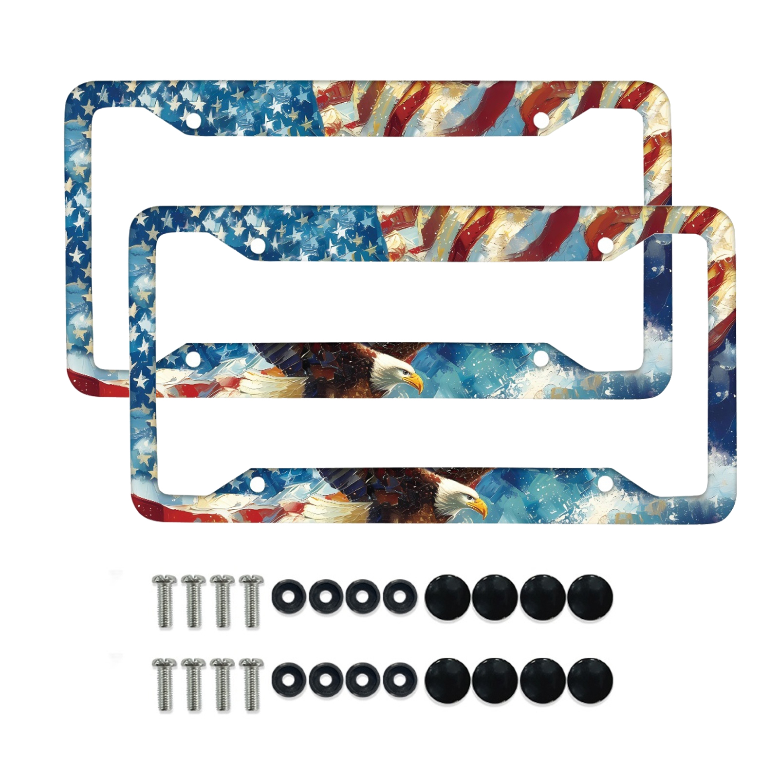 Renewold American Flag Eagle 2 Pack Car License Plate Frame, Aluminum Car Accessories for Front and Rear License Plates, 4th of July Patriotic Auto Decor