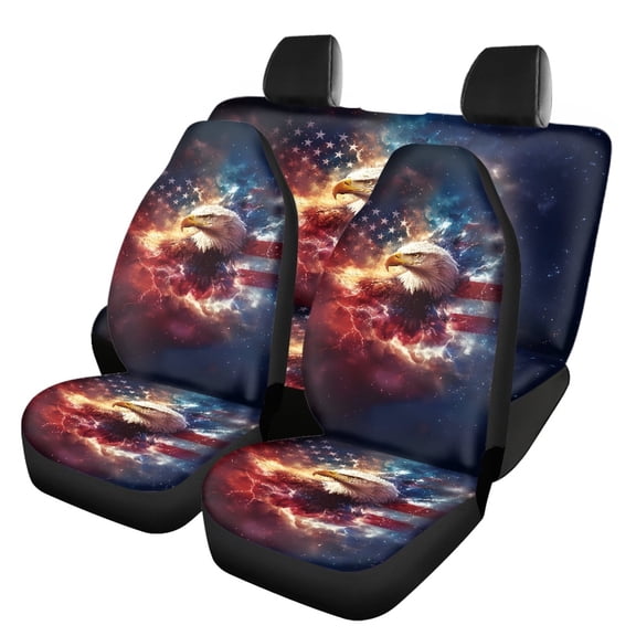 Renewold American Flag Eagle Galaxy Car Seat Covers Full Set, Front and Rear Bench Cover Protector Set Universal Fit for Auto Truck Van SUV, Easy to Install