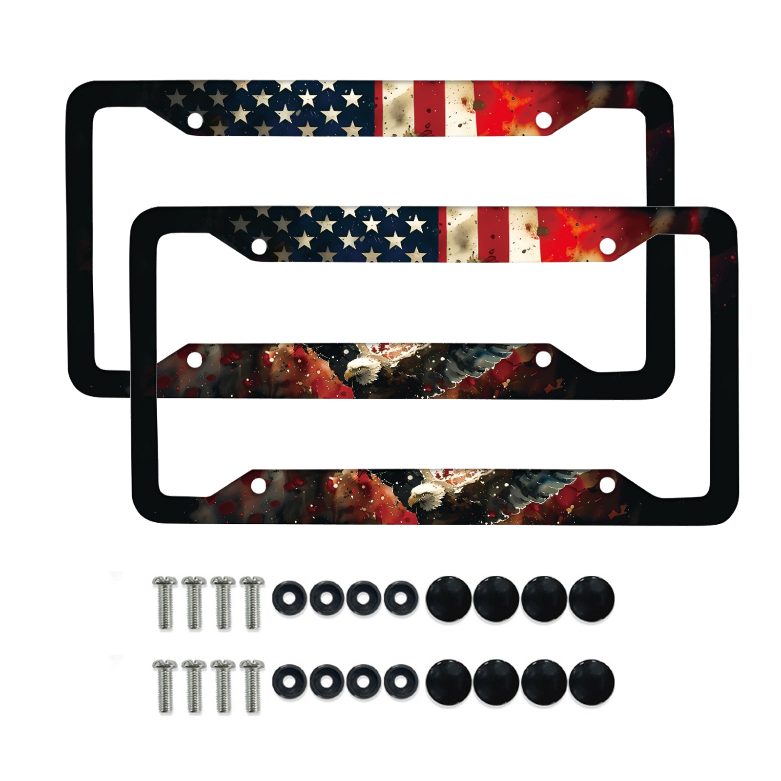 Renewold American Flag Eagle Universal Car License Plate Frame with Screws Accessories Auto Decoration for Standard US License Patriotic Decor, Set of 2