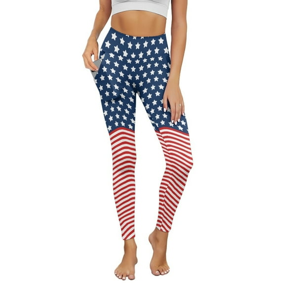 Renewold American Flag Leggings with Pockets for Women Athletic Tights Compression Leggings High Waisted Butt Lifting Printed Pants Comfy Womens Yoga Leggings, S