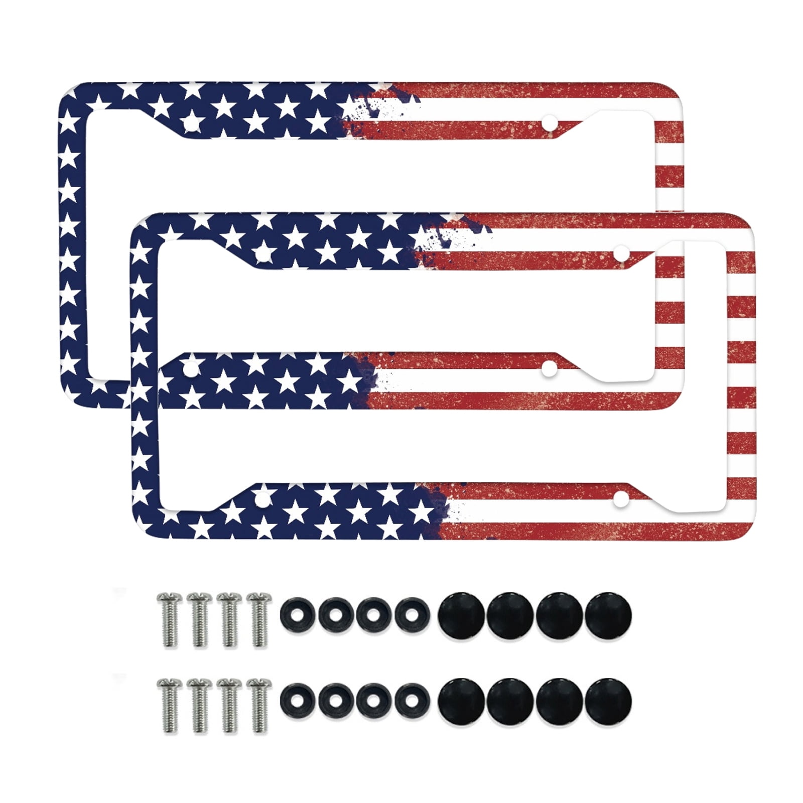 Renewold American Flag Paint Splatter Car License Plate Frame Holder with Screws Accessories US Flag 4th of July Car Decorative Accessories, Set of 2