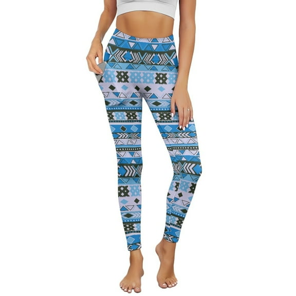 Renewold American Tribal Black Blue Leggings for Women with Pockets Buttery Soft Running Pants High Waisted Spandex Graphic Leggings Thick Essential Pants Scrunch Butt Lifting, XS