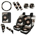thumbnail image 1 of Renewold American Tribal Brown Black 12 Pieces Car Seat Cover Steering Wheel Cover, Seat Belt Strap Wrap Cover Armrest Pad Handbrake Cover Gear Shift Cover + Truck Vans Sedans Cup Holder Coasters, 1 of 7