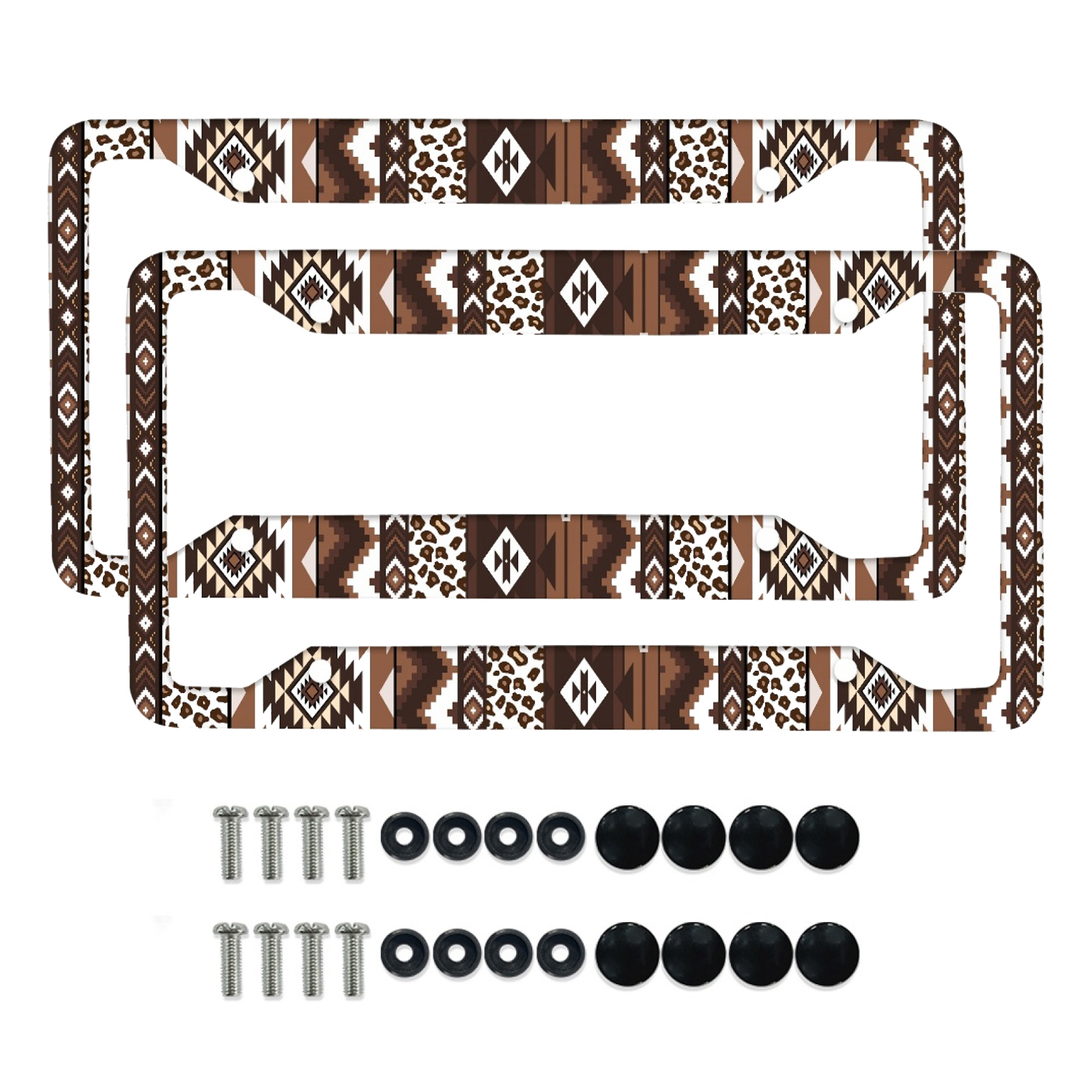 Renewold American Tribal Brown Leopard Print Automotive Frame License Plate Frame for SUV Truck Vans Sedans, Vanity Tag Frame for Men Women, 2 Pack