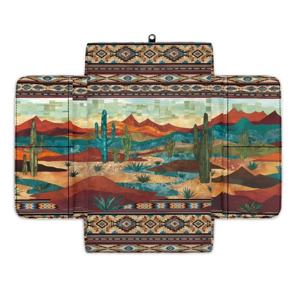 Renewold American Tribal Cactus Desert Oasis Auto Center Console Cover Soft Armrest Box Pad Protector Middle Console Cover with Pockets Storage Bag Hand Rest Pillow Car Interior Decor Accessories