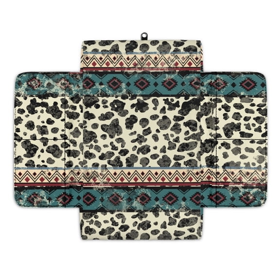 Renewold American Tribal Cow Print Beige Auto Center Console Pad Soft Armrest Box Mat Protector Non-slip Middle Console Cover with Pockets Storage Bag Hand Rest Pillow Automobile Decor Accessories