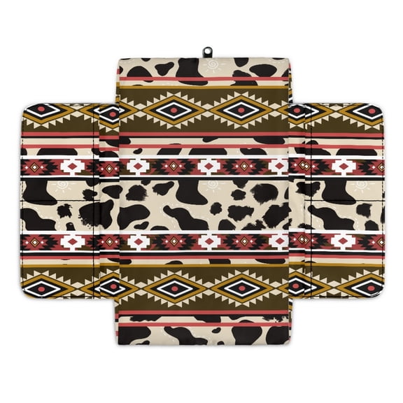 Renewold American Tribal Cow Print Red Khaki Auto Center Console Cover Non-slip Armrest Cover Cushion Protector Wear-Resistant Arm Rest Cushion Protective Cover Universal Fit for Car Seat Organizer