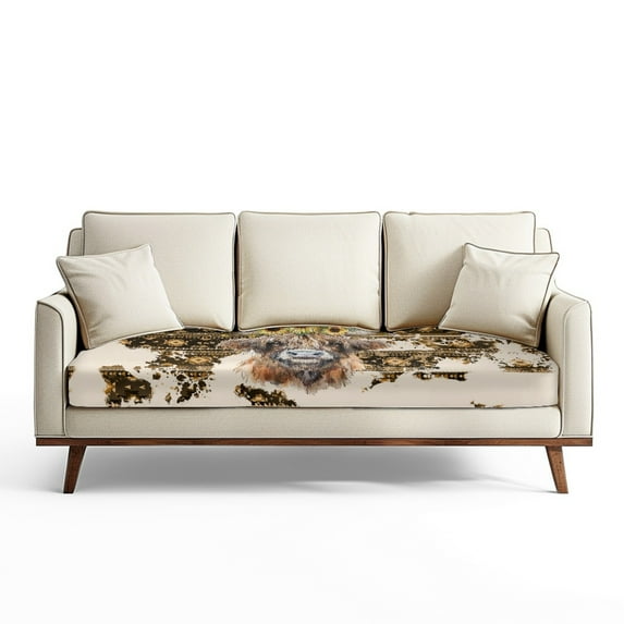 Renewold American Tribal Highland Cow Sunflower Beige Couch Cushion Slipcover Individual Sofa Seat Cushion Slipcover Soft Sofa Cushion Cover Furniture Protector with Elastic Bands, L
