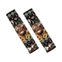 Renewold American Tribal Highland Cow Sunflower Car Seat Belt Pads Non-Slip Seat Belt Covers Seatbelt Strap Cover Protector Shoulder Neck Padding Harness Pads Cushion, 2 Pack