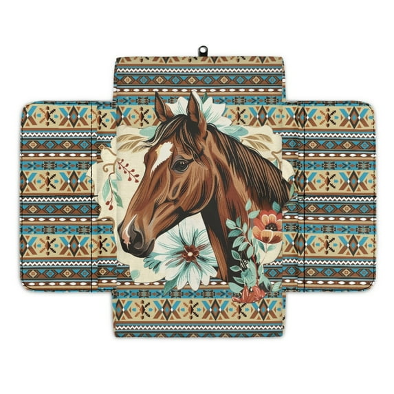 Renewold American Tribal Horse Flower Auto Center Console Armrest Cover Arm Rest Seat Box Pad Protector with Side Storage Pocket Middle Console Pad for Car Storage Box Car Interior Accessories