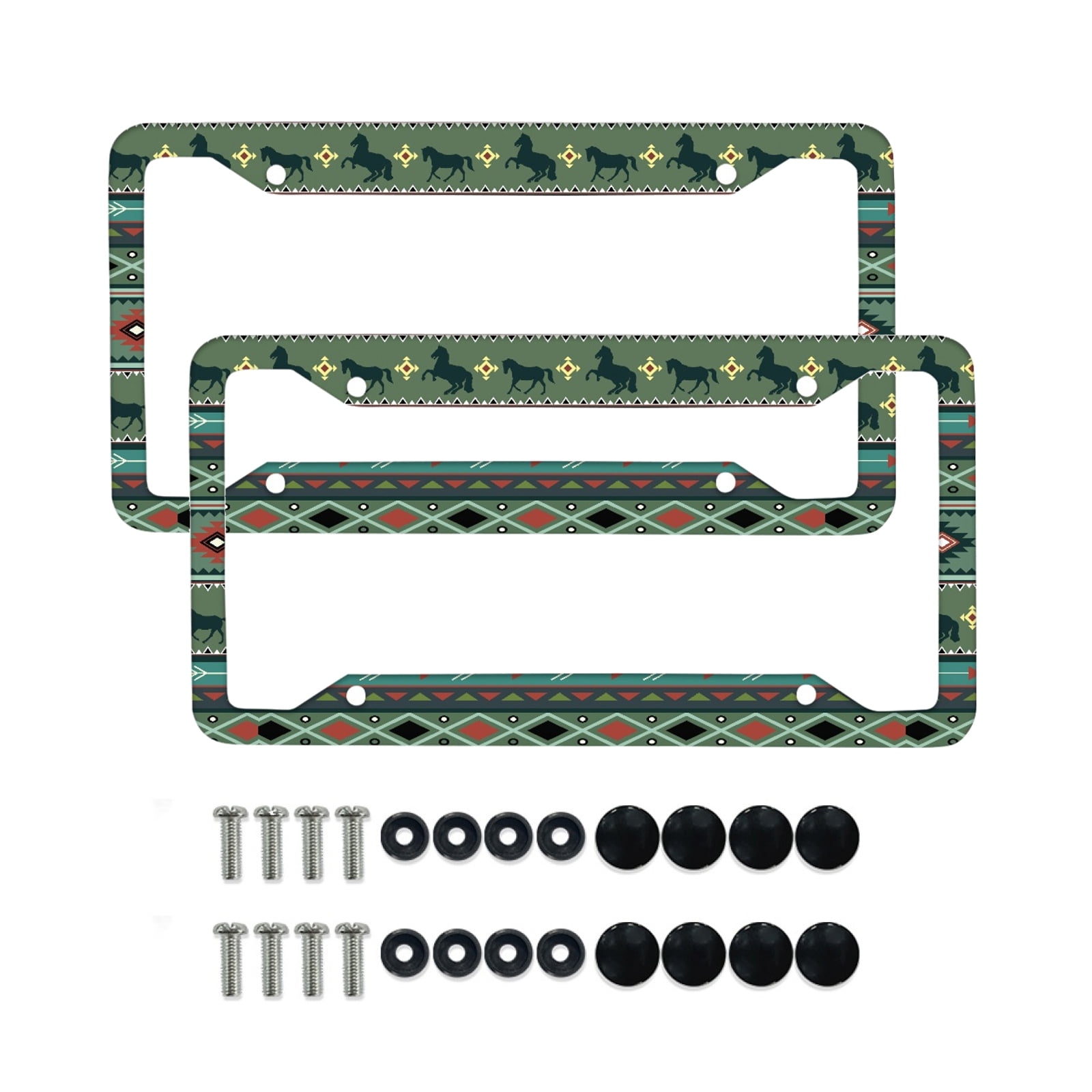 Renewold American Tribal Horse Green Car Frame License Plate Frame for SUV Truck Vans Sedans, Vanity Tag Frame for Men Women, 2 Pack