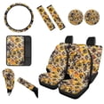 thumbnail image 1 of Renewold American Tribal Sunflower Bee Retro 12 Pieces Car Seat Cover Auto Steering Wheel Cover, Seat Belt Strap Wrap Cover Armrest Pad Handbrake Cover Gear Shift Cover+Sedans Cup Holder Coasters, 1 of 7