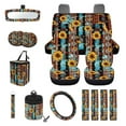 thumbnail image 1 of Renewold American Tribal Sunflower Brown Car Seat Covers Set of 15, Steering Wheel Rearview Mirror Cover Seatbelt Cushion Pad Trash Bin Mount Sunglass Holder Cup Holder Key Chain Car Accessories, 1 of 7
