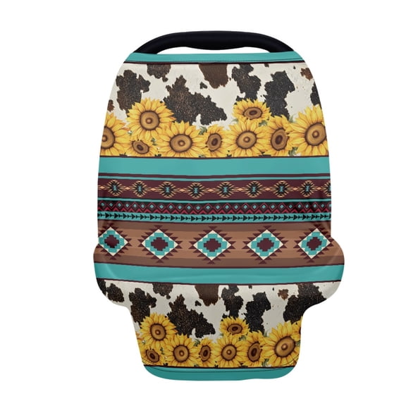 Renewold American Tribal Sunflower Cow Print Brown Teal Baby Car Seat Covers, Carseat Canopy for Babies Boys Girls Multi-Use Nursing Breastfeeding Covers Nursing Scarf