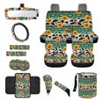 thumbnail image 1 of Renewold American Tribal Sunflower Cow Print Green Car Seat Covers Full Set, with Steering Wheel Safe Belt Cover Handbrake Set Coasters Garbage Bin Rear View Mirror Center Console Cover, 14 PCS, 1 of 7