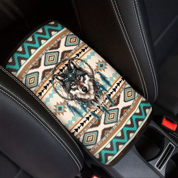 Renewold American Tribal Wolf Dream Catcher Auto Center Console Pad Universal Automotive Comfortable Console Armrest Cushion Softness Car Accessory Decor