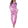 thumbnail image 1 of Renewold Art Pink Tree Print Shirts Women's Lightweight Thermal Loungewear Set Long Sleeve Crew Neck Pajama Lingerie Indoor Home Nightwear Size XL, 1 of 5