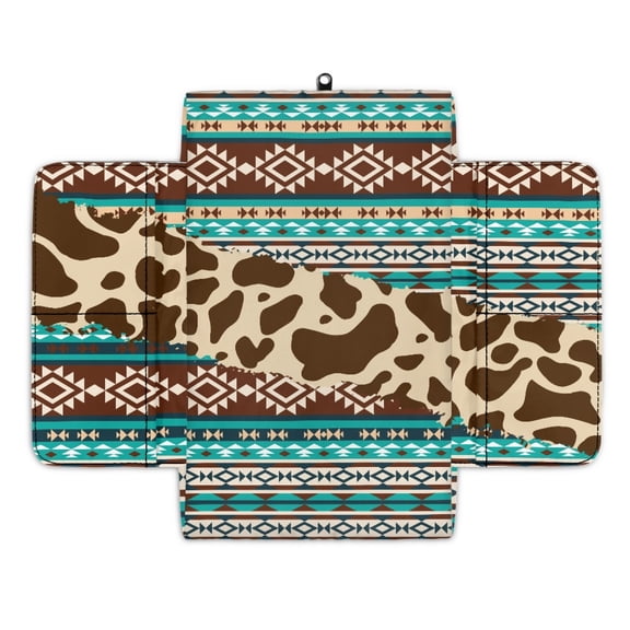 Renewold Auto Center Console Cover Armrest Seat Box Cover Protector with 4 Storage Bags Middle Console Pad Arm Rest Covering for Car Side Storage Box, American Tribal Cow Print Brown Teal