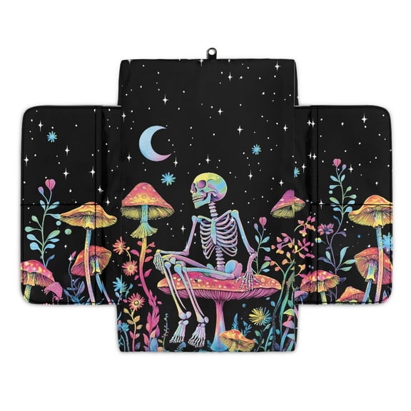 Renewold Auto Center Console Cover Non-slip Armrest Cover Cushion Protector Wear-Resistant Arm Rest Cushion Protective Cover Universal Fit for Car Seat Organizer, Skeleton Mushroom Moon Star